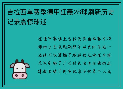 吉拉西单赛季德甲狂轰28球刷新历史记录震惊球迷 吉拉西单赛季德甲狂轰28球刷新历史记录震惊球迷